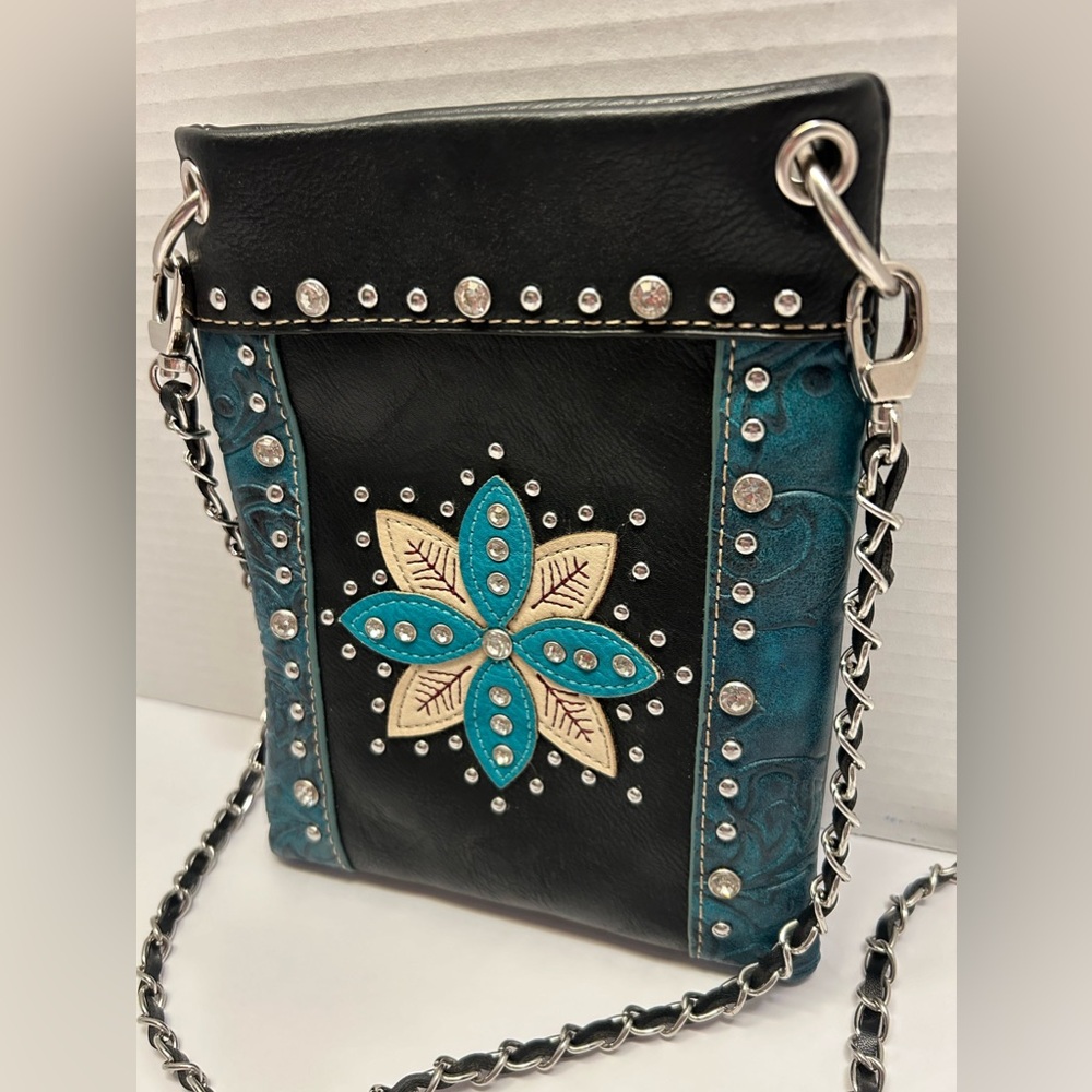 American Bling Crossbody Boho Purse Studded Leather Floral Hippie‎ Bag New